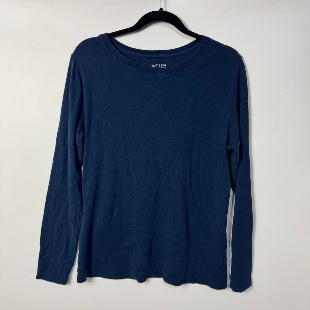 Time and Tru Womens Rib Knit Long Sleeve T Shirt Dark Blue XXL 20